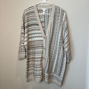 J. Jill Pure Jill Grey Blue Contrast Stripe Oversized Cardigan Sweater - Size M